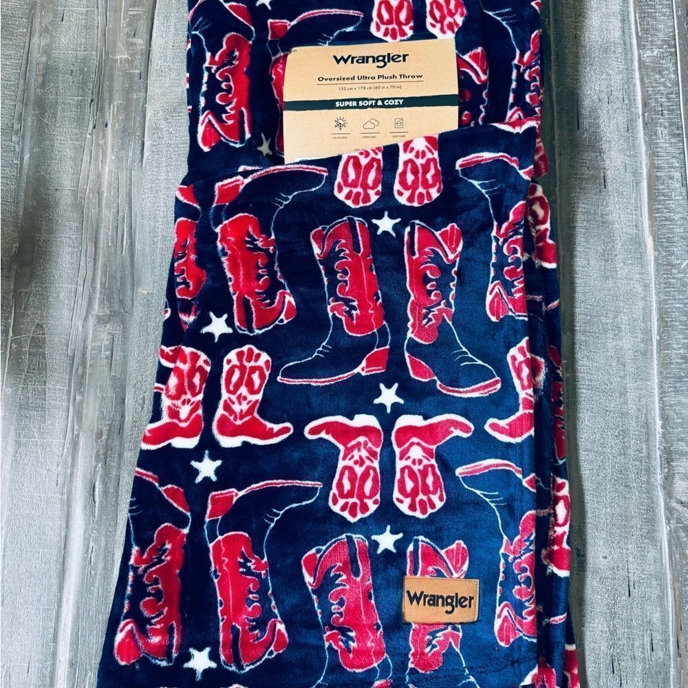 Wrangler Western Cowboy Boots Blue Red Ultra Plush Throw Blanket